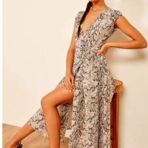 Reformation Snake Print Wrap Midi Dress